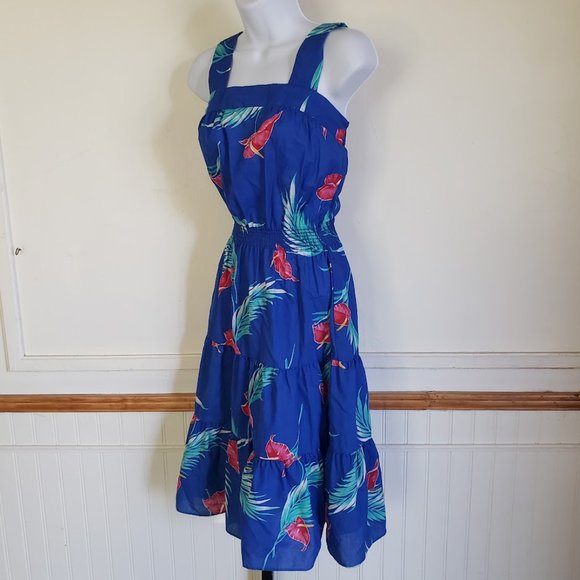 Sand Pebble of Hawaii Womens Sundress Small Blue Anthurium Print 70s USA - Picture 3 of 12